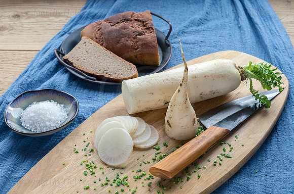 Food-Fotografie, weißer Rettich, Brotzeit