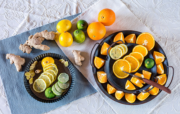 Food-Fotografie, Orange, Zitrone, Limette, Ingwer