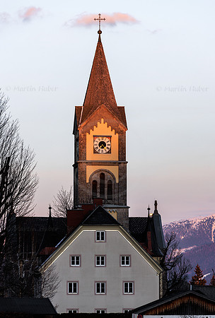 Ramsau am Dachstein, Kirche, Frühling, Sonnenuntergang