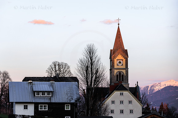 Ramsau am Dachstein, Kirche, Frühling, Sonnenuntergang