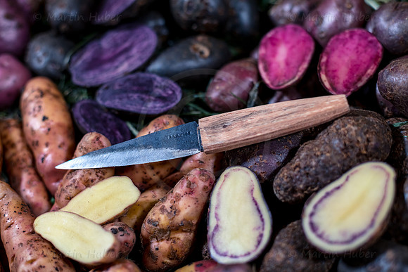 Food-Fotografie, Erdäpfel, buntfleischige und alte Sorten