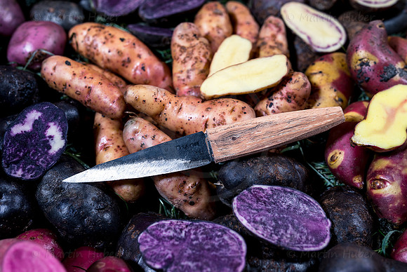 Food-Fotografie, Erdäpfel, buntfleischige und alte Sorten