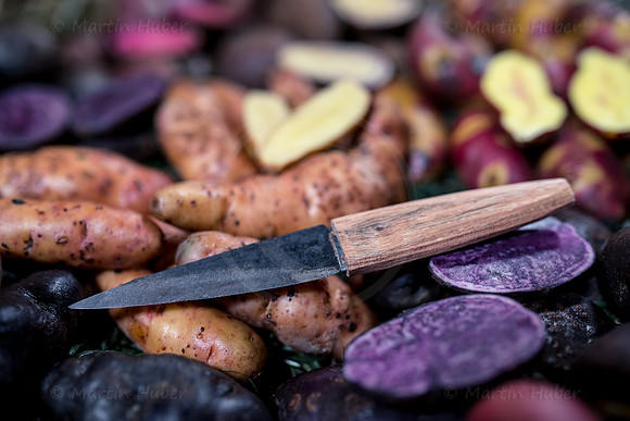 Food-Fotografie, Erdäpfel, buntfleischige und alte Sorten