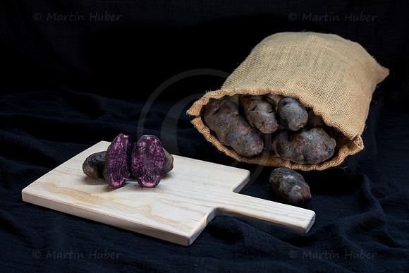 Food-Fotografie, Erdäpfel, Trüffelkartoffel, Vitelotte