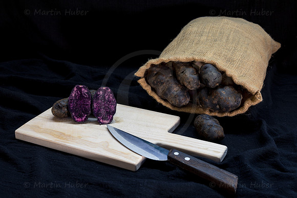 Food-Fotografie, Erdäpfel, Trüffelkartoffel, Vitelotte