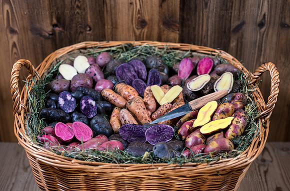 Food-Fotografie, Erdäpfel, buntfleischige und alte Sorten