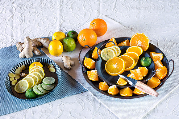 Food-Fotografie, Orange, Zitrone, Limette, Ingwer