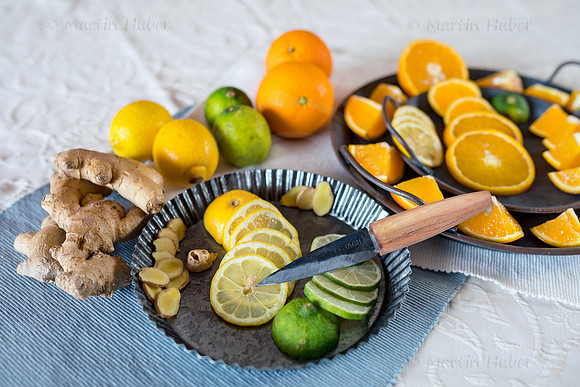 Food-Fotografie, Orange, Zitrone, Limette, Ingwer
