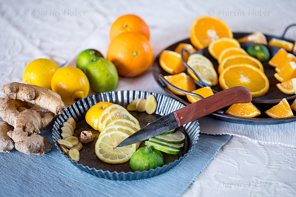 Food-Fotografie, Orange, Zitrone, Limette, Ingwer