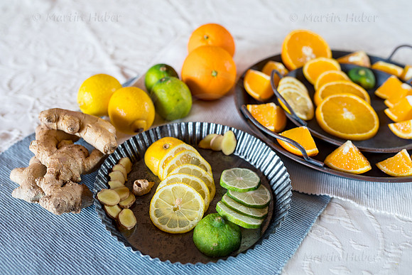 Food-Fotografie, Orange, Zitrone, Limette, Ingwer