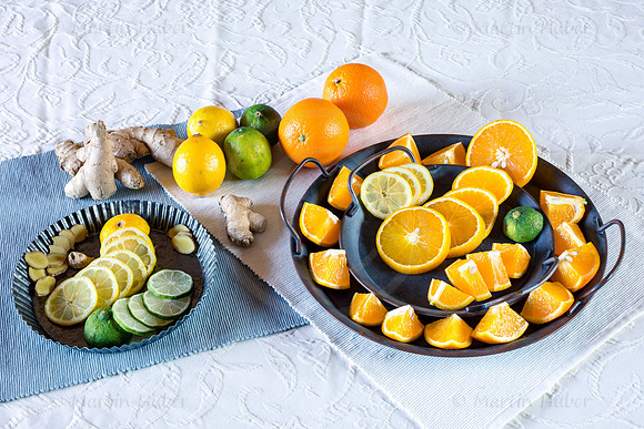 Food-Fotografie, Orange, Zitrone, Limette, Ingwer