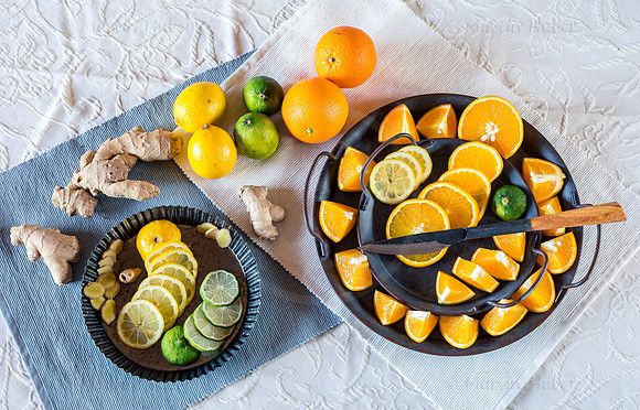 Food-Fotografie, Orange, Zitrone, Limette, Ingwer