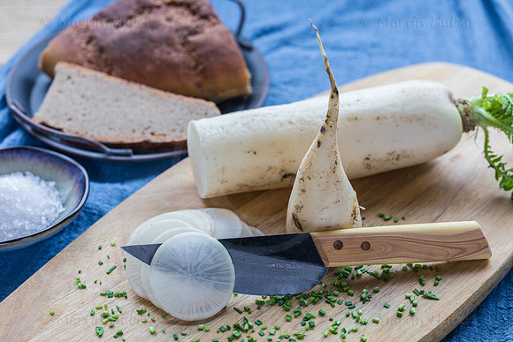 Food-Fotografie, weißer Rettich, Brotzeit