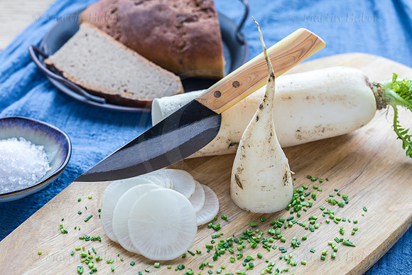 Food-Fotografie, weißer Rettich, Brotzeit